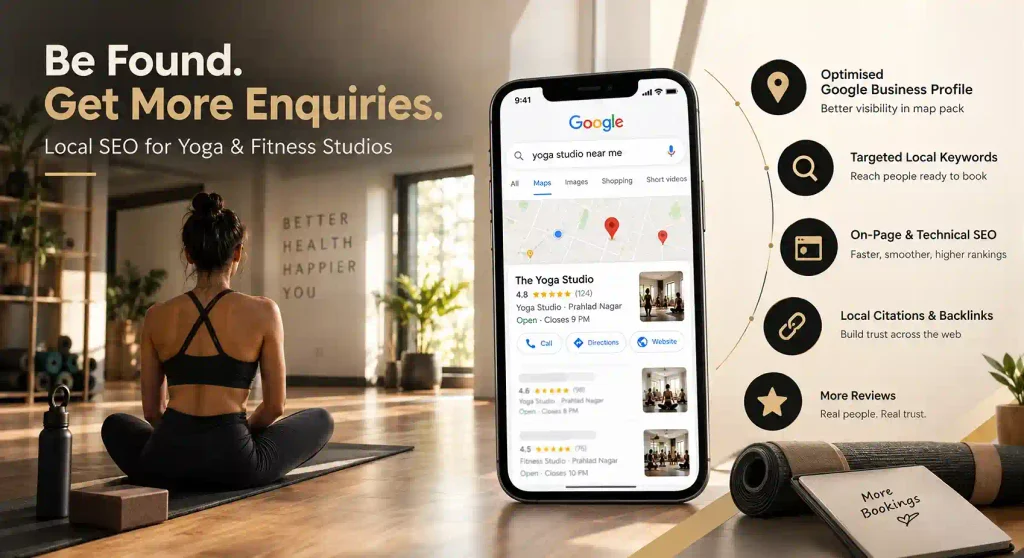 Local SEO services boosting yoga studio visibility on Google Maps, Prahlad Nagar