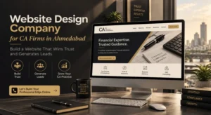 CA firm website mockup on desktop screen with trust and growth icons