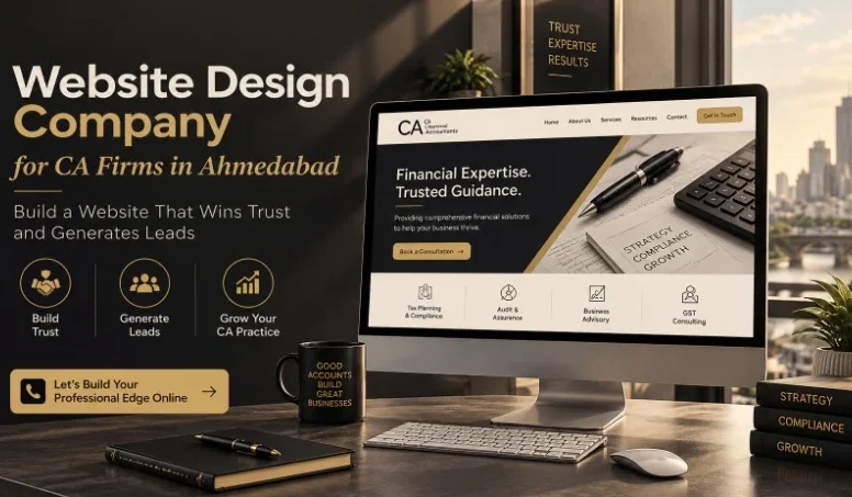 CA firm website mockup on desktop screen with trust and growth icons