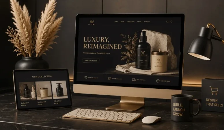 Elegant e-commerce website mockup for a premium skincare brand