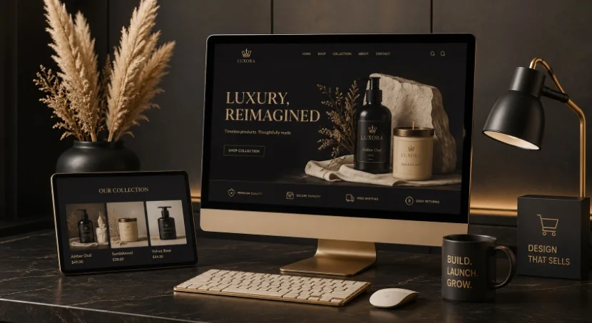 Elegant e-commerce website mockup for a premium skincare brand