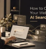 Woman using a laptop to optimise her website for AI search engines