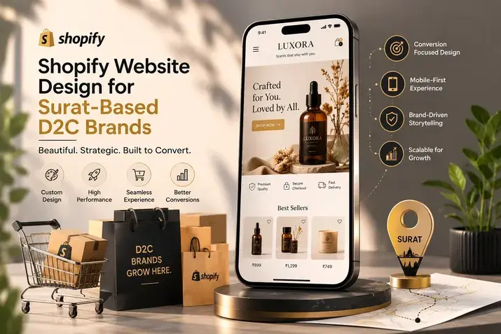 Mobile e-commerce store screen with icons for design and growth
