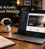 AI tools and laptop on a desk showing whether AI can build a good website in 2026