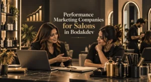 Two women discussing performance marketing strategy for a salon in Bodakdev